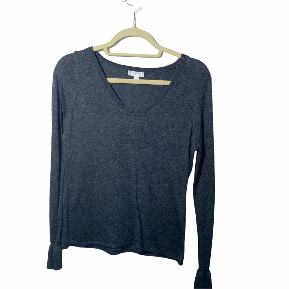 14th & Union Gray Cotton Blend V-Neck Sweater Size Small